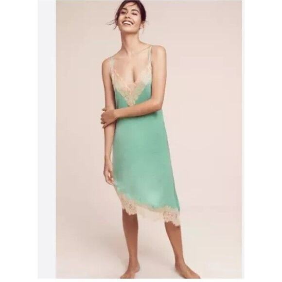 Anthropologie Other - Anthropologie E by Eloise Alice Asymmetrical Green Lace Chemise Slip Dress M